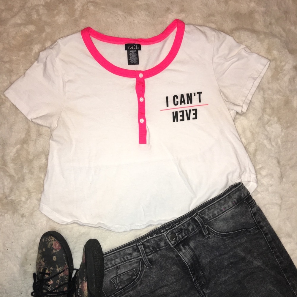I Can’t Even Rue 21 pink & white crop top
